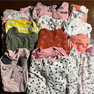 Gerber Pink Baby Onesie Bear Face in lot of 13 pieces.